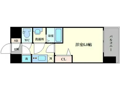 レジュールアッシュOSAKA新深江(1K/6階)の間取り写真