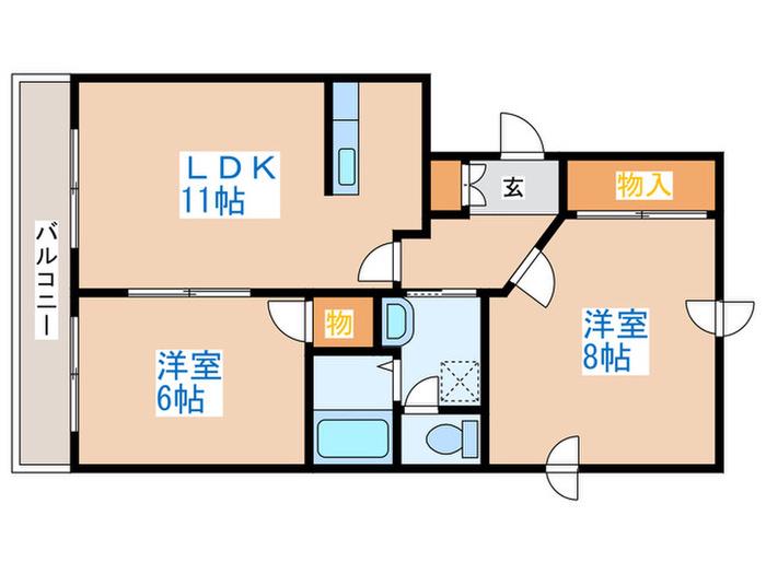 ショパンシャト-山の手(2LDK/2階)の間取り写真
