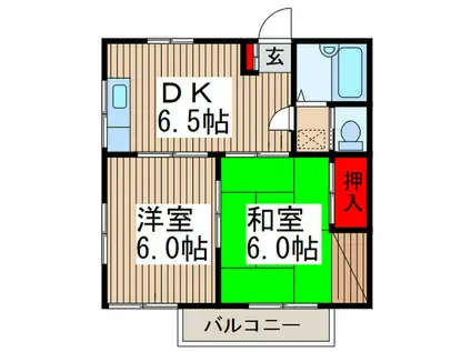 シティハイム1号館(2DK/2階)の間取り写真