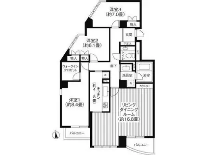 リズ柿の木坂(3LDK/3階)の間取り写真