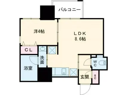 PLUM.YU(1LDK/2階)の間取り写真