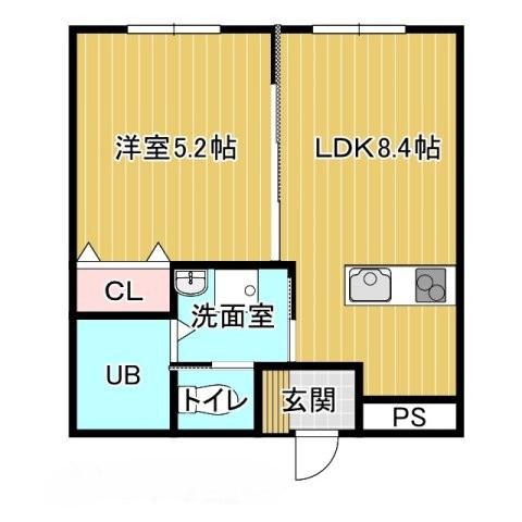 リュヌ・ド・ミエル(1LDK/1階)の間取り写真