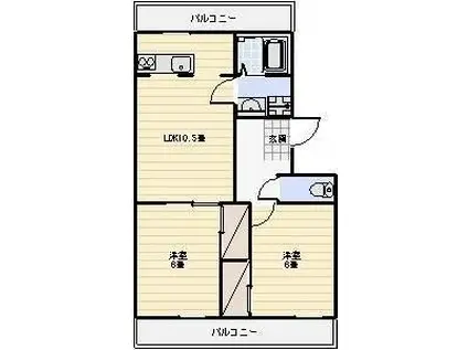 ネオキャッスルB(2LDK/2階)の間取り写真