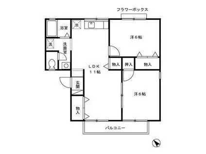 エクセル赤坂 A(2LDK/1階)の間取り写真