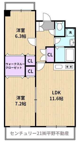 サンモール梅満(2LDK/6階)の間取り写真