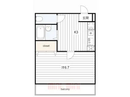 エントピアくるみII(1K/2階)の間取り写真