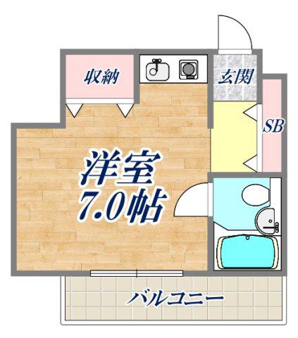 シャンブルド甲東園(ワンルーム/4階)の間取り写真