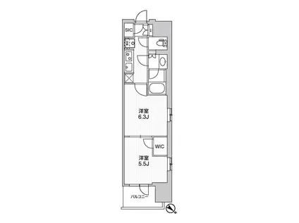 ワーブ横浜伊勢佐木町(2K/3階)の間取り写真
