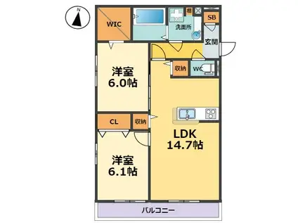 百花園イースト(2LDK/2階)の間取り写真