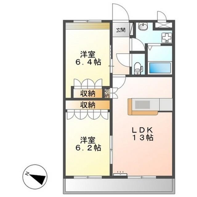 グランピュアW(2LDK/1階)の間取り写真