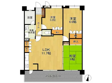 アーバンパレス水前寺駅前(3LDK/9階)の間取り写真