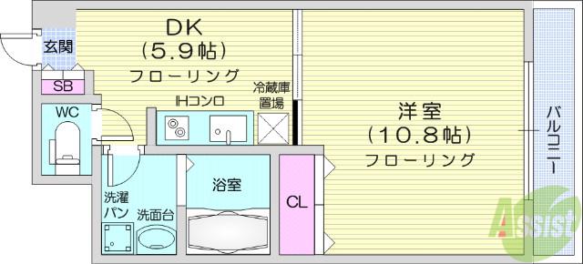 ウエストパーク支倉(1DK/8階)の間取り写真
