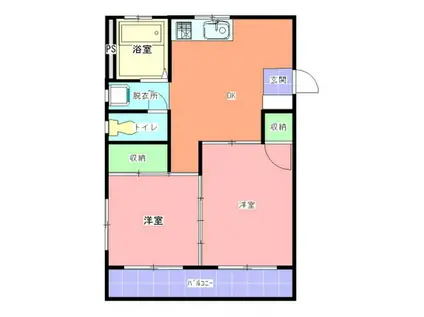 サンハウス新原(2DK/2階)の間取り写真