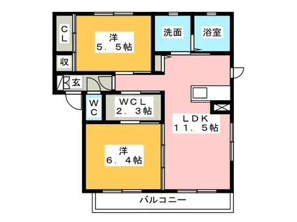 アヴァンセ(2LDK/1階)の間取り写真