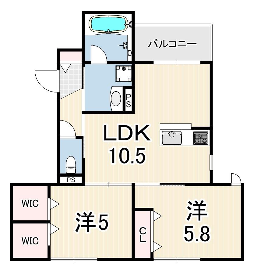 尼崎市南武庫之荘3丁目ヘーベルメゾン(2LDK/2階)の間取り写真