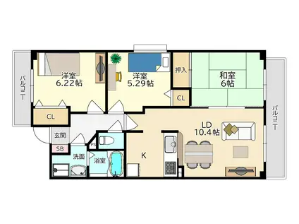 デュオ平松(3LDK/3階)の間取り写真