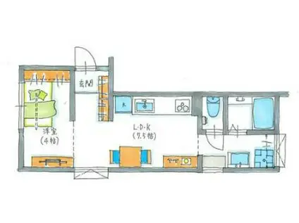 BENE海老名(1LDK/1階)の間取り写真