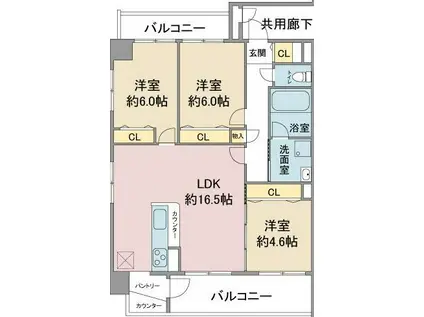 グランヒルズ猫洞(3LDK/4階)の間取り写真