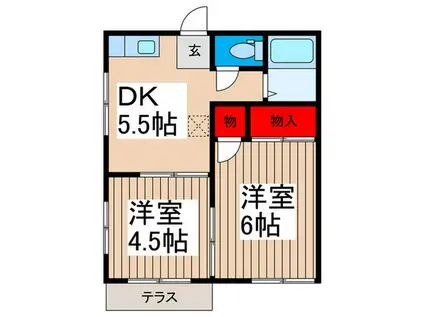 アネックス谷塚(2DK/1階)の間取り写真