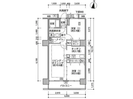 東雲キャナルコートCODAN18号棟(2LDK/7階)の間取り写真