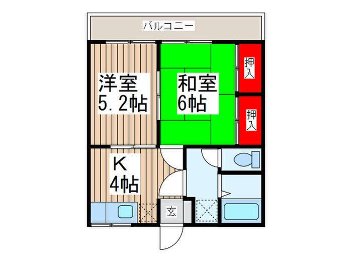 コーポ美和(2K/2階)の間取り写真