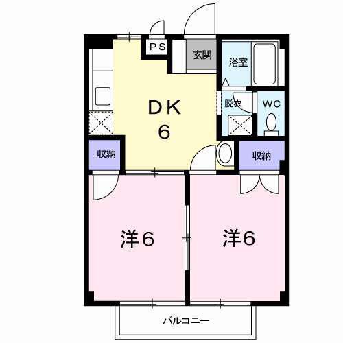 アネックス一由(2DK/1階)の間取り写真