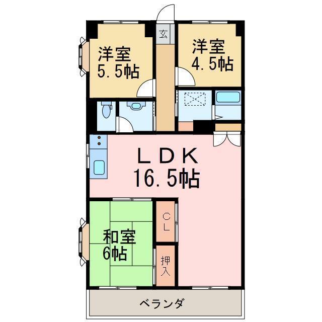 アサヒパレス庄内(3LDK/6階)の間取り写真