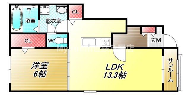 フェリス・ストリームI(1LDK/1階)の間取り写真