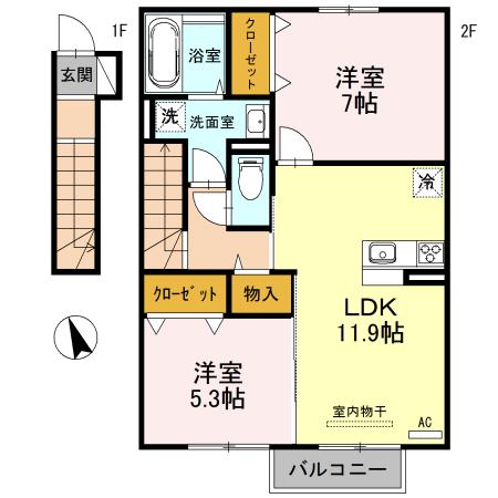 ESTASIA A棟(2LDK/2階)の間取り写真