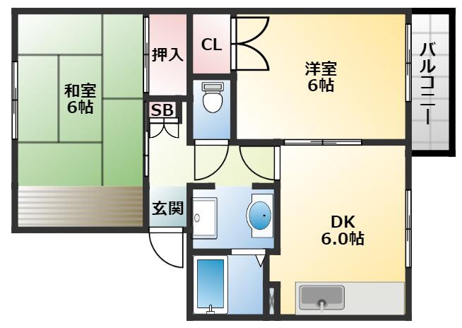ドミール島泉C棟(2DK/2階)の間取り写真