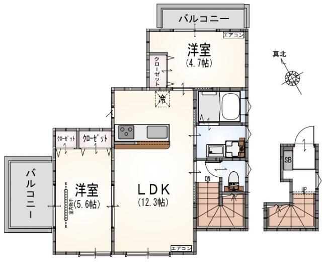 サンライズ登戸I(2LDK/3階)の間取り写真