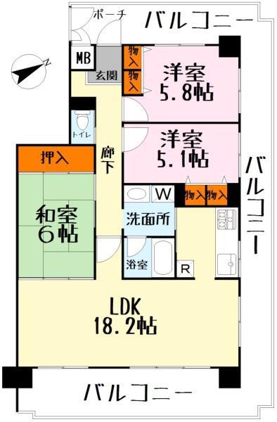 パサージュ彦根(3LDK/8階)の間取り写真