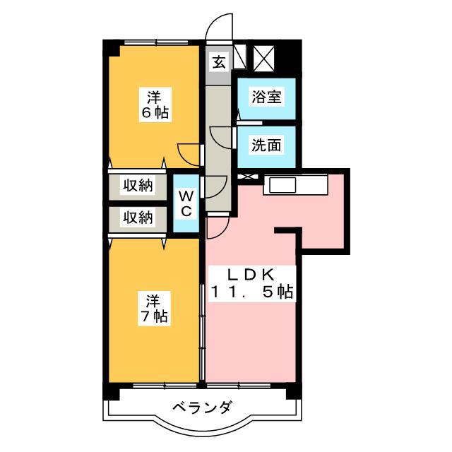 エスポワールII(2LDK/3階)の間取り写真