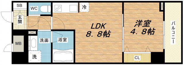 RISING MAISON 本町橋(1LDK/4階)の間取り写真