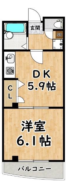 リバティ堀内(1DK/2階)の間取り写真