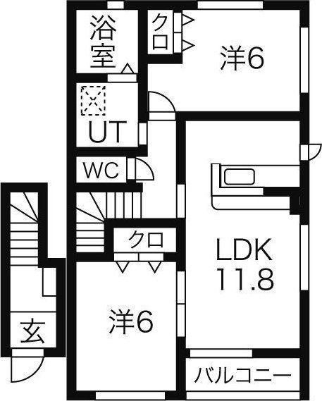 ボヌール中田(2LDK/2階)の間取り写真