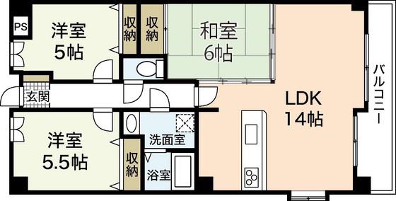ガーデンビュー天野(3LDK/5階)の間取り写真
