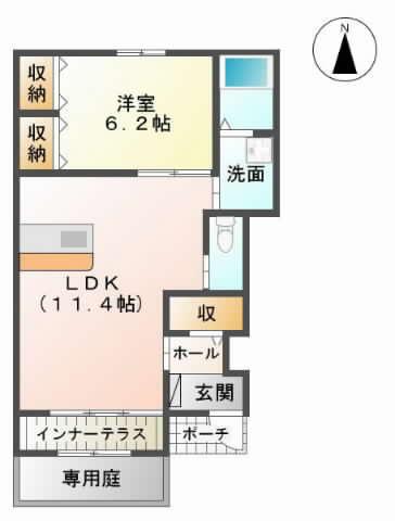 UNIVELYドリーム武雄(1LDK/1階)の間取り写真