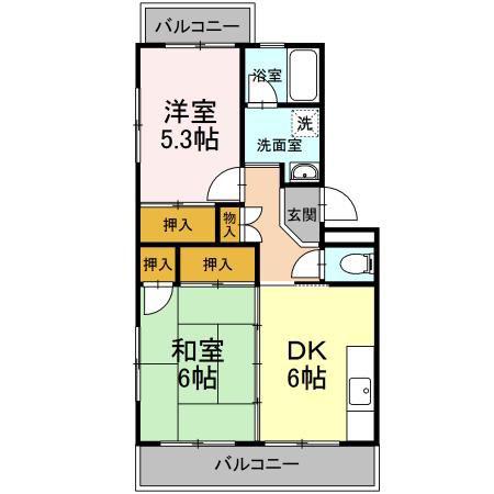 リヴェースふたせ(2DK/4階)の間取り写真