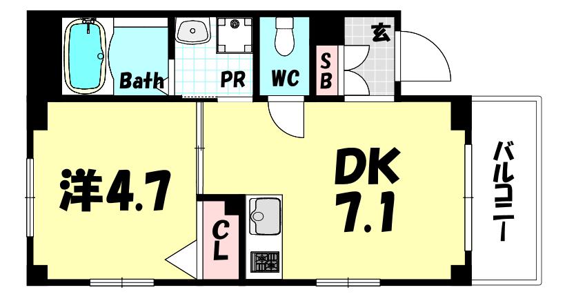 ERCITYSNISHINADA(1DK/3階)の間取り写真