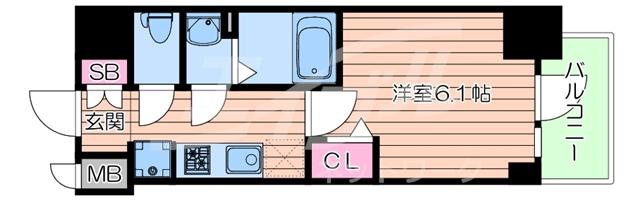 プレサンス松屋町ヴェルデス(1K/13階)の間取り写真