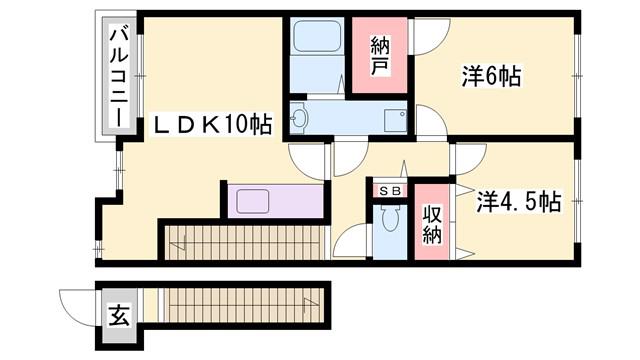 バルテュス広畑(2LDK/2階)の間取り写真