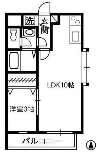 プチパール倉敷B棟(1LDK/1階)の間取り写真