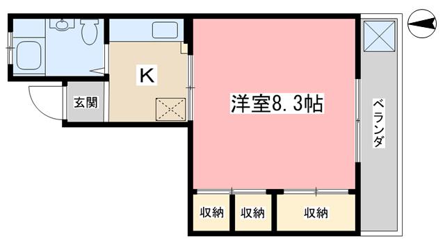 緑山荘B棟(1K/2階)の間取り写真