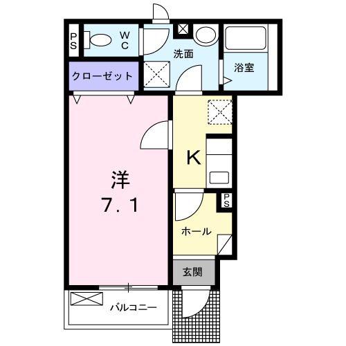 ソレアードフモンS(1K/1階)の間取り写真