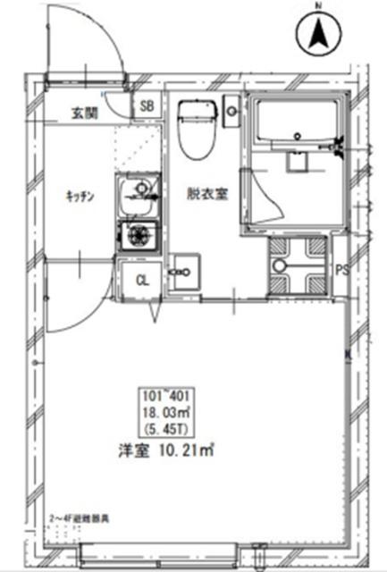 フラシア王子(1K/4階)の間取り写真