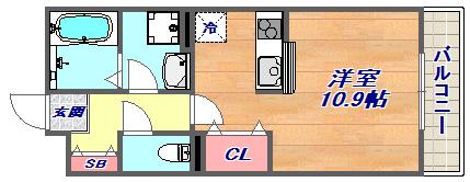 ローズコート芦屋(1K/2階)の間取り写真