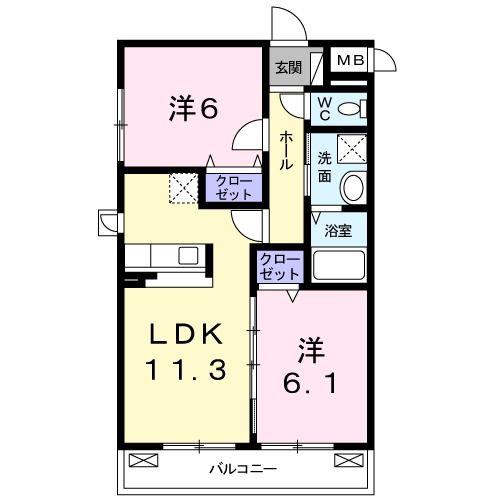 カーサ フェリーチェ(2LDK/2階)の間取り写真