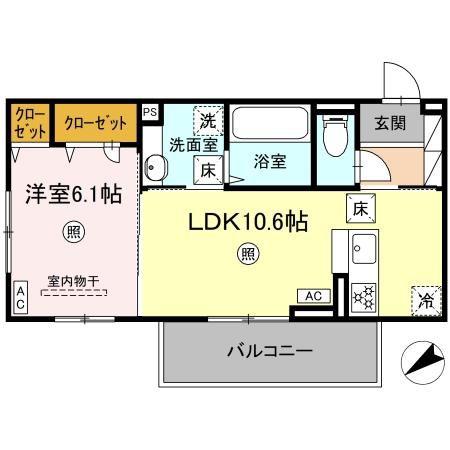 D-ROOM パレットハウス(1LDK/1階)の間取り写真