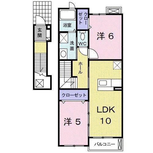エスターテ2(2LDK/2階)の間取り写真